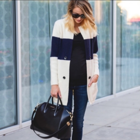 Women's XL Anthropologie La Fee Verte Navy Color Block Stripe Cardigan Sweater - Picture 6 of 16